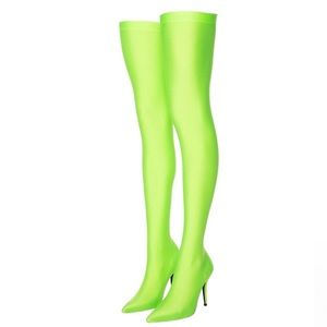 AZALEA WANG | NWOT NEON GREEN “HEARTOUT” THIGH HIGH SOCK STILETTO HEELS
